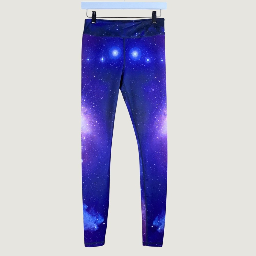 Galaxy Leggings Women Small Purple Blue Space Nebula Starry Yoga Celestial EUC